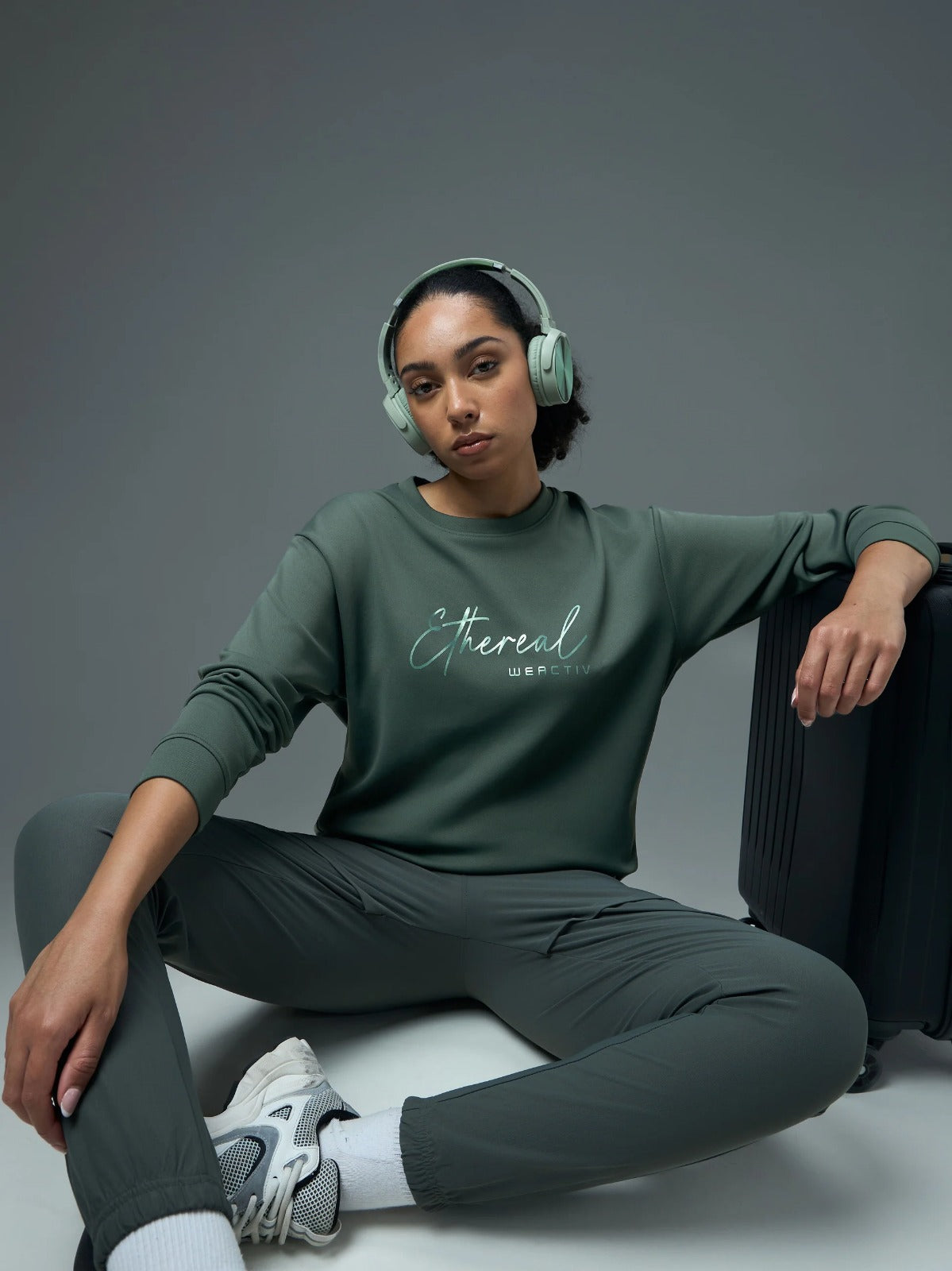 Technosport Solid Slim Fit Round Neck Sports Sweatshirt with ELASTOPLUS For Women WM-15 (Trekking Green)