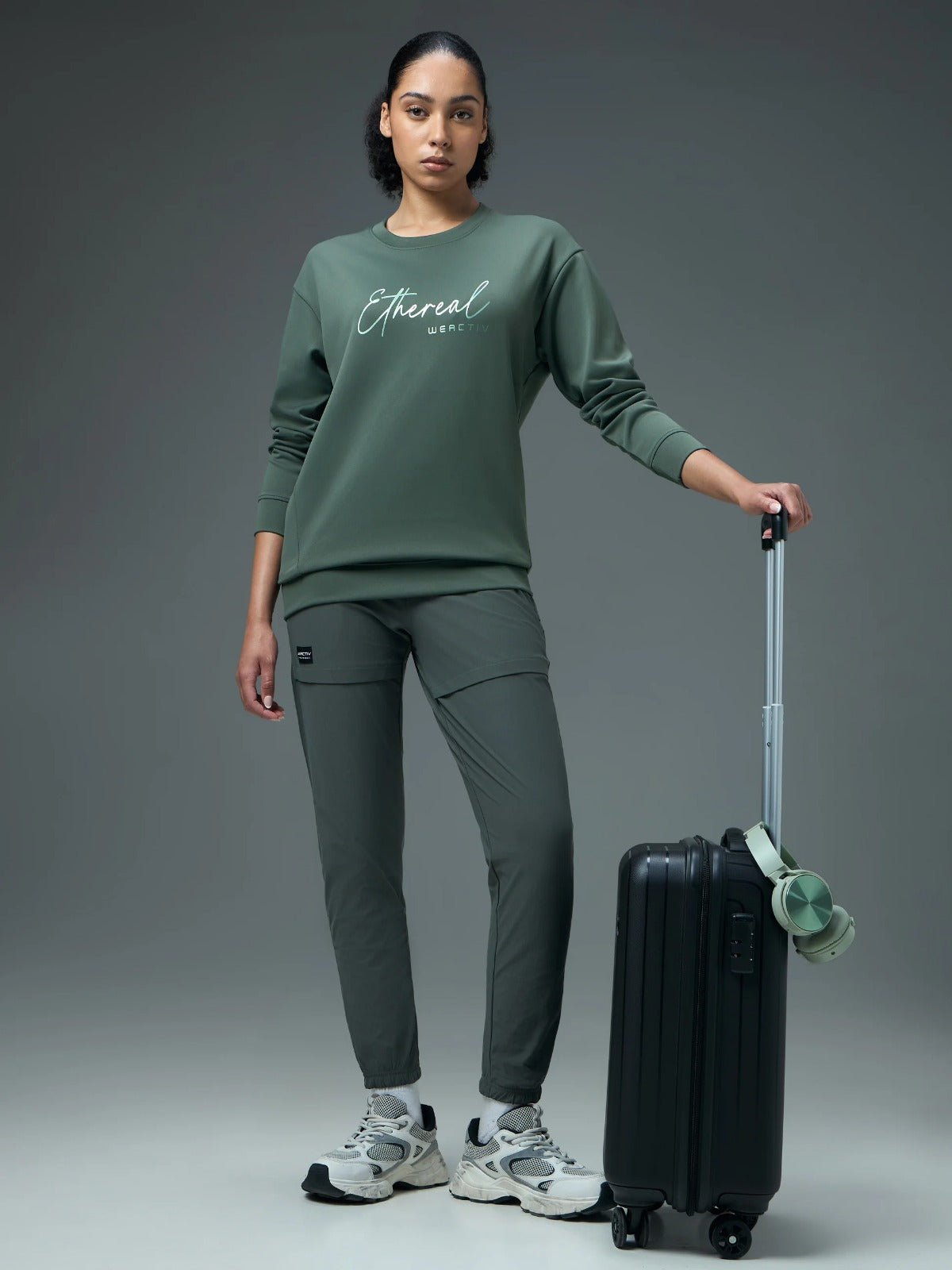 Technosport Solid Slim Fit Round Neck Sports Sweatshirt with ELASTOPLUS For Women WM-15 (Trekking Green)