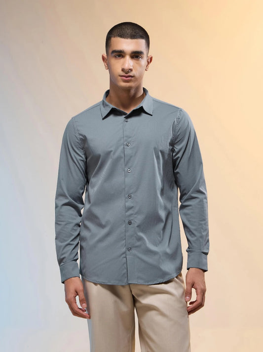 Technosport Solid Slim Fit Spread Collar Shirt with TS LYTRA For Men P-823 (Turbulence)