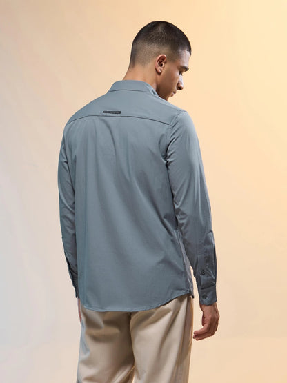 Technosport Solid Slim Fit Spread Collar Shirt with TS LYTRA For Men P-823 (Turbulence)