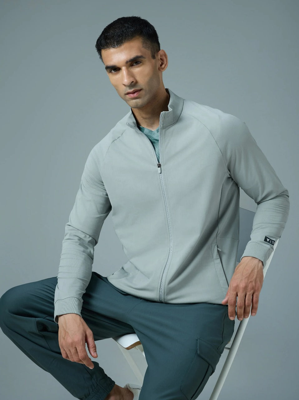 Technosport Solid Slim Fit Mock Neck Jacket For Men PM-98 (Ultimate Grey)