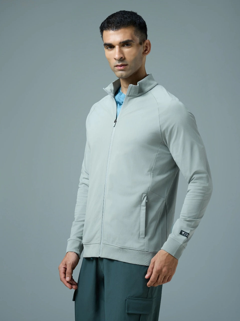 Technosport Solid Slim Fit Mock Neck Jacket For Men PM-98 (Ultimate Grey)