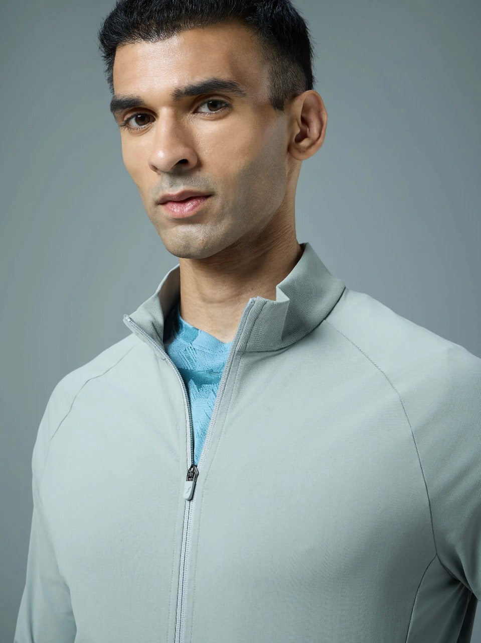 Technosport Solid Slim Fit Mock Neck Jacket For Men PM-98 (Ultimate Grey)