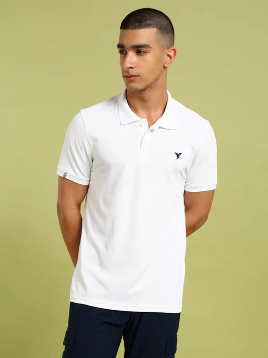 TechnoSport Polo Neck Half Sleeve Dry Fit T Shirt for Men OR-11 (White)