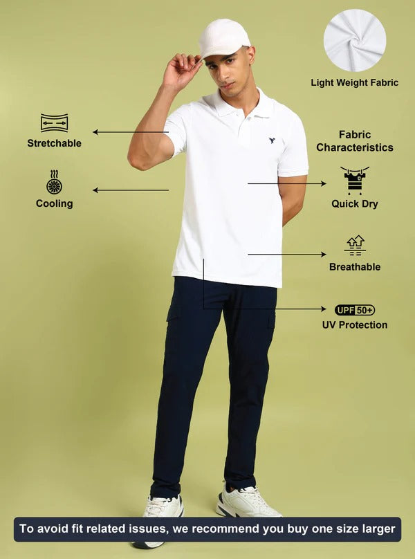 TechnoSport Polo Neck Half Sleeve Dry Fit T Shirt for Men OR-11 (White)