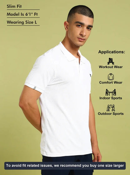 TechnoSport Polo Neck Half Sleeve Dry Fit T Shirt for Men OR-11 (White)