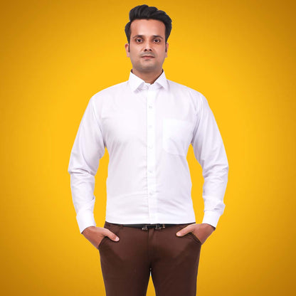 Men's Formal Shirt Blend Cotton Regular Fit - White