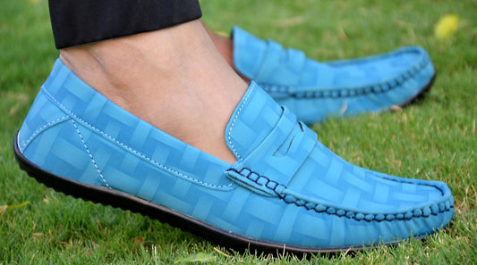 Elegant Turquoise Solid Synthetic Leather Men's Loafers