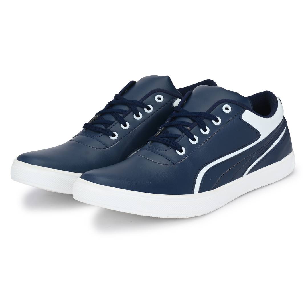 Blue & White Lace-Up Self Design Casual Shoes For Men's