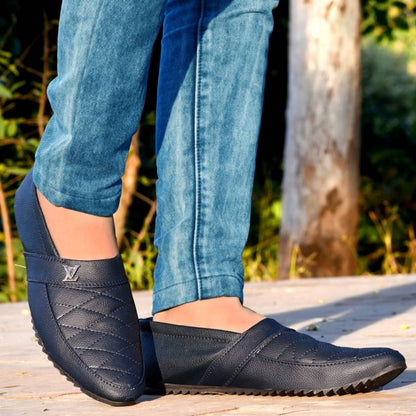 Blue Solid Casual Party Wear Loafers Shoes For Men's
