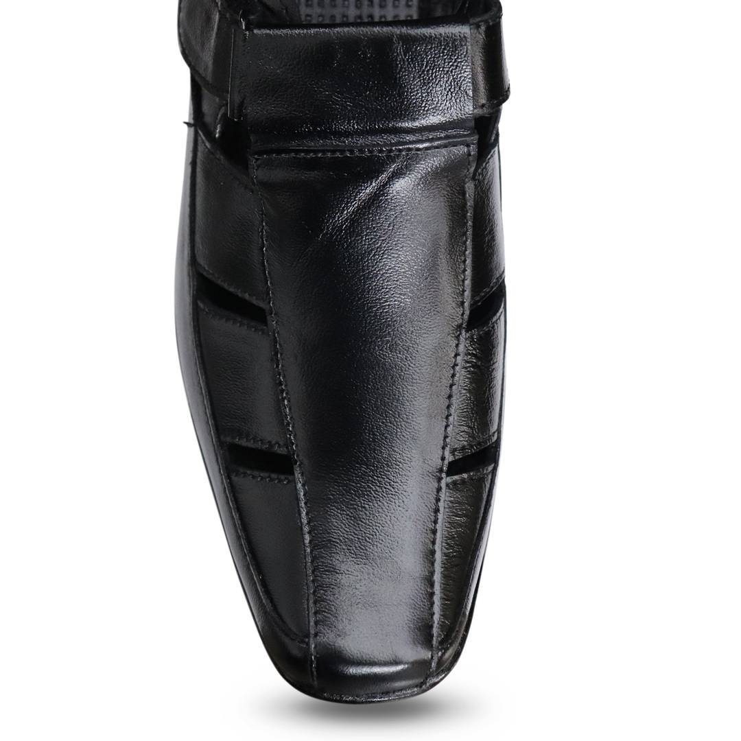 Stylish Black Solid Genuine Leather Formal Shoes For Men