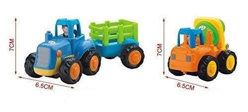Toyshine Unbreakable Automobile Car Pack of 4 Friction Powered Cars Construction Push and Go Car Tractor, Bulldozer, Cement Mixer Truck, Dumper for 1 2 3 Year Old Boy Girl Toddler Baby Kid Gift