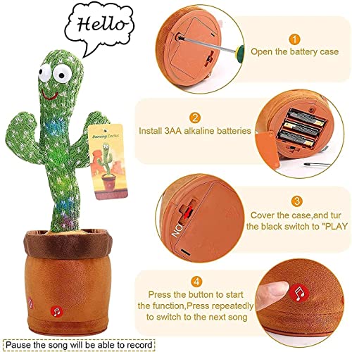 Xencui Dancing Cactus Talking Toy, Cactus Plush Toy, Wriggle & Singing Recording Repeat What You Say Funny Education Toys for Babies Children Playing, Home Decorate (Cactus Toy)