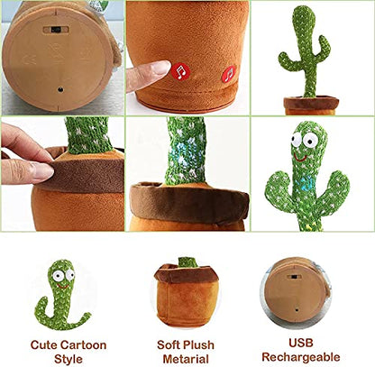Xencui Dancing Cactus Talking Toy, Cactus Plush Toy, Wriggle & Singing Recording Repeat What You Say Funny Education Toys for Babies Children Playing, Home Decorate (Cactus Toy)
