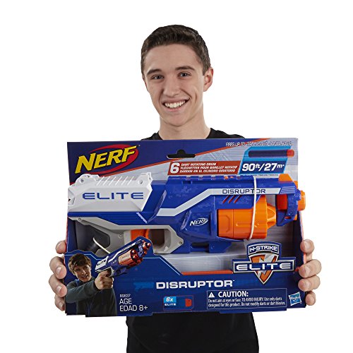 Nerf Disruptor Elite Blaster 6-Dart Rotating Drum, Slam Fire, Includes 6 Official Elite Darts for Children, Teens, Adults - Multicolor