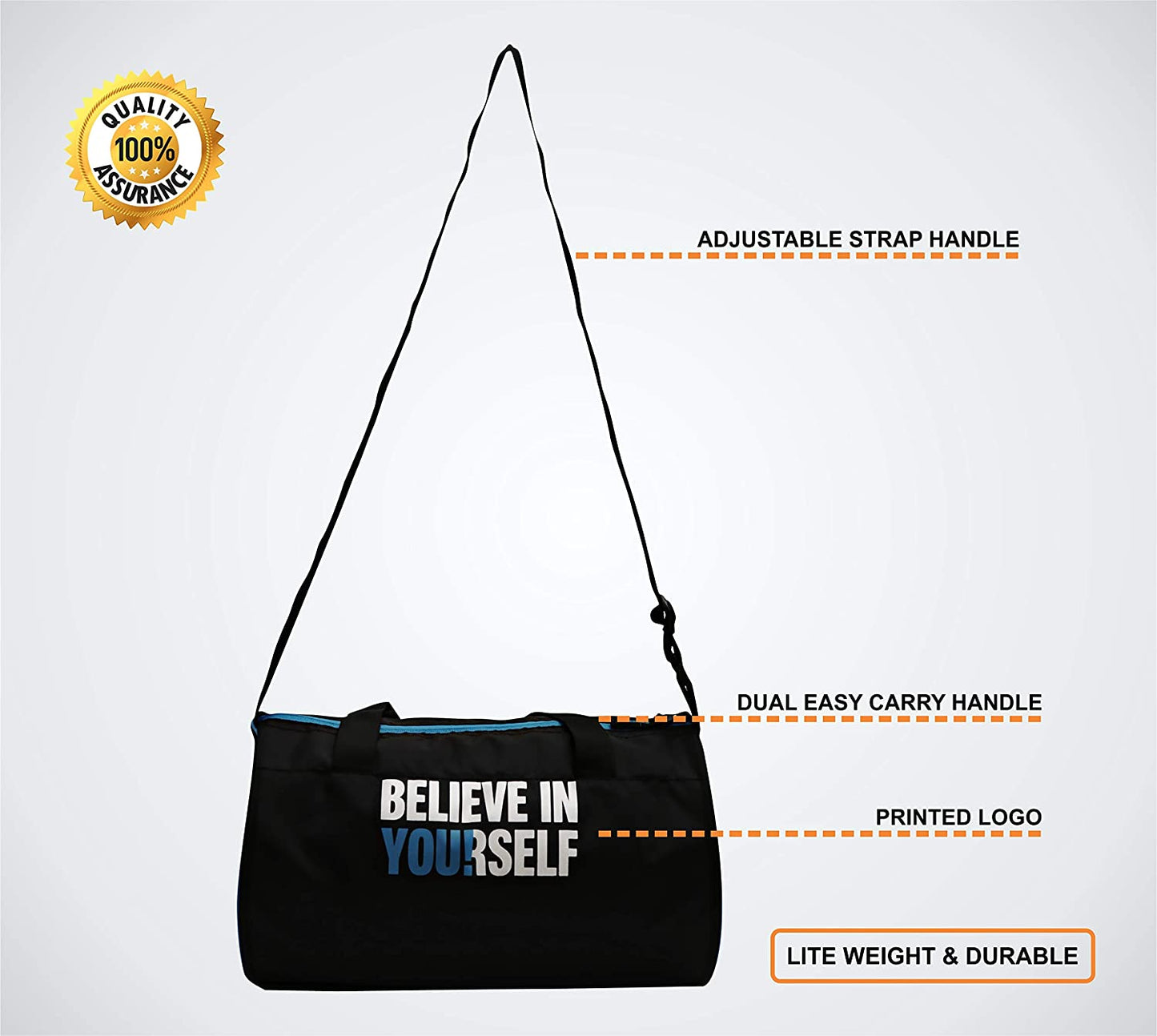 Gym Bag Duffel Bag for boys Girls Black 15 ltr.