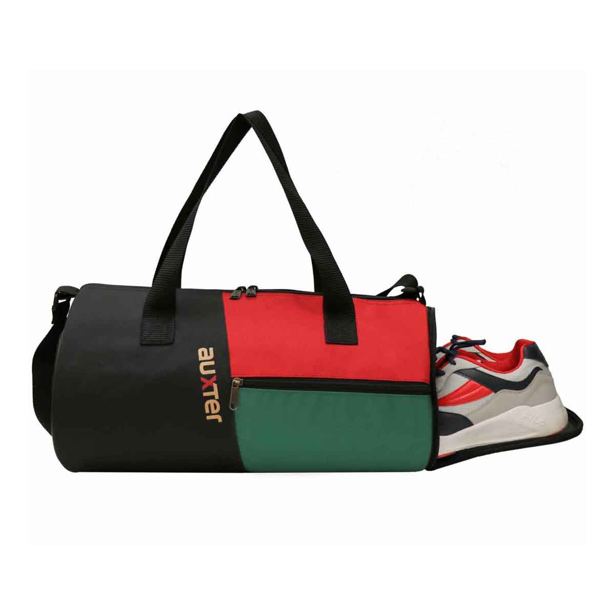 Auxter Premium Black / Green Sports Duffel Gym Bag with Shoe Compartment