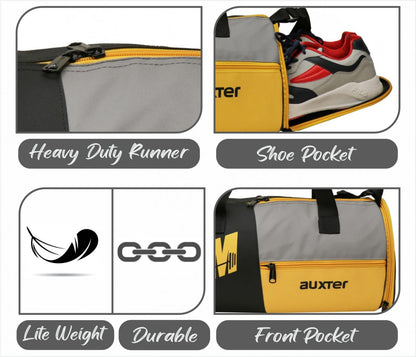 Auxter Premium Black / Yellow Sports Duffel Gym Bag with Shoe Compartment