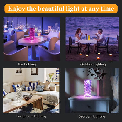 Crystal Acrylic Touch 16 Colors Changing Rose Decorative 3D LED Table Lamp