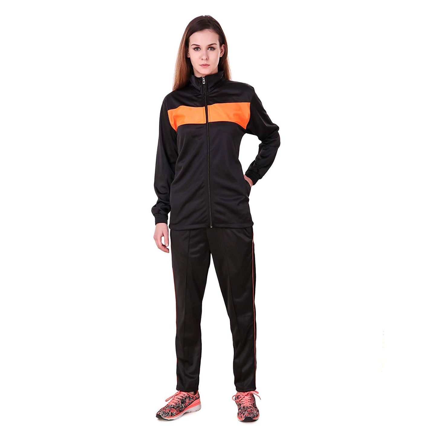 Dee Mannequin Super Poly Women Track Suit Sports (Black / Orange)