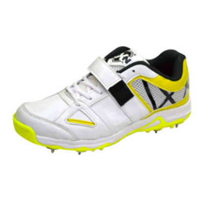RXN Hattrick Spikes Cricket Shoes (White/Yellow/Black)