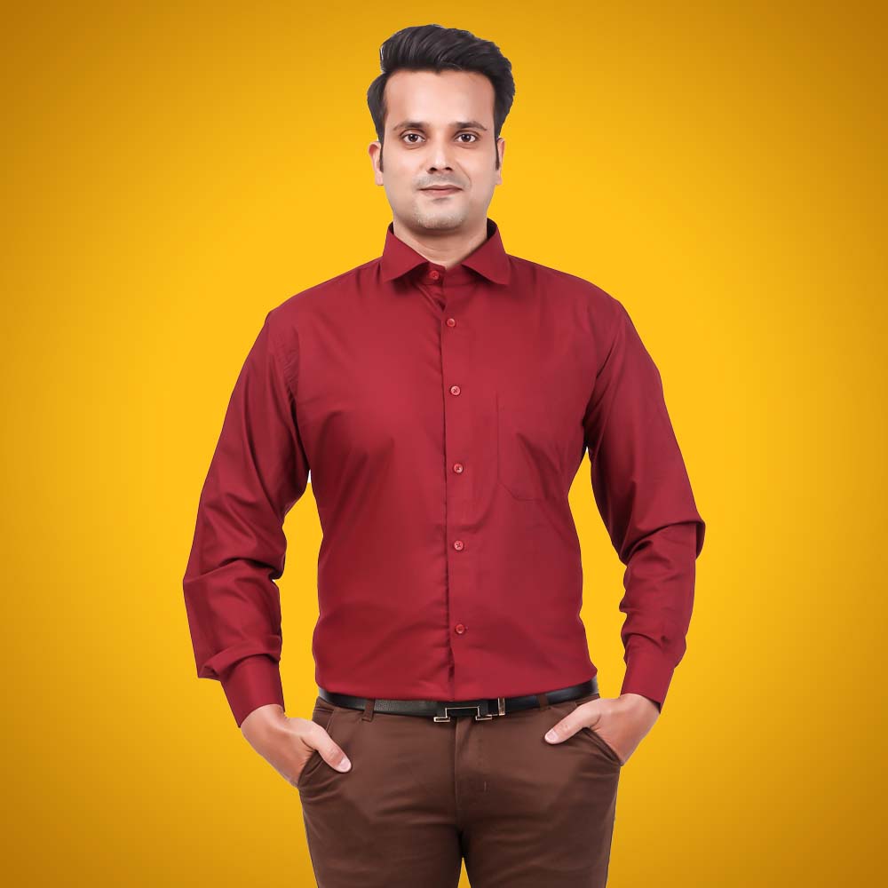 Men's Formal Shirt Blend Cotton Regular Fit Maroon