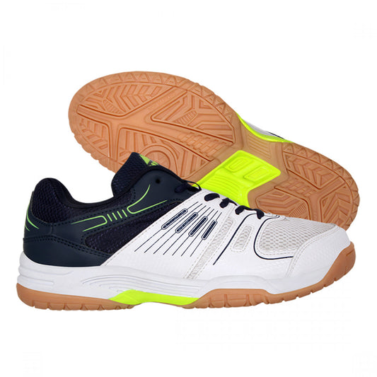 NIVIA Polyester Gel Verdict Badminton Shoes for Men (White / Navy Blue)