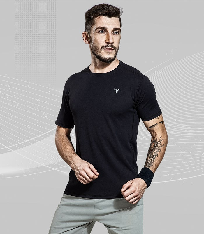 TechnoSport Crew Neck Half Sleeve Dry Fit T Shirt for Men OR-10 (Black)