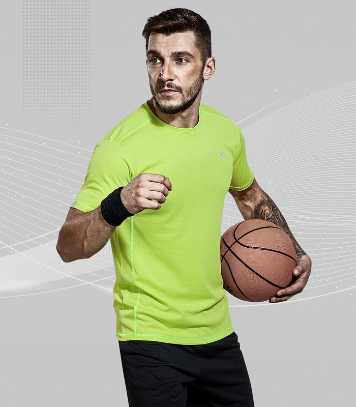 TechnoSport Crew Neck Half Sleeve Dry Fit T Shirt for Men OR-10 (Lemon Green)