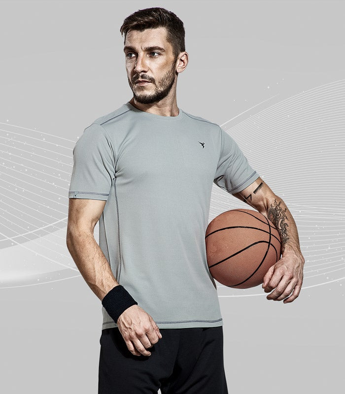 TechnoSport Crew Neck Half Sleeve Dry Fit T Shirt for Men OR-10 (Light Grey)