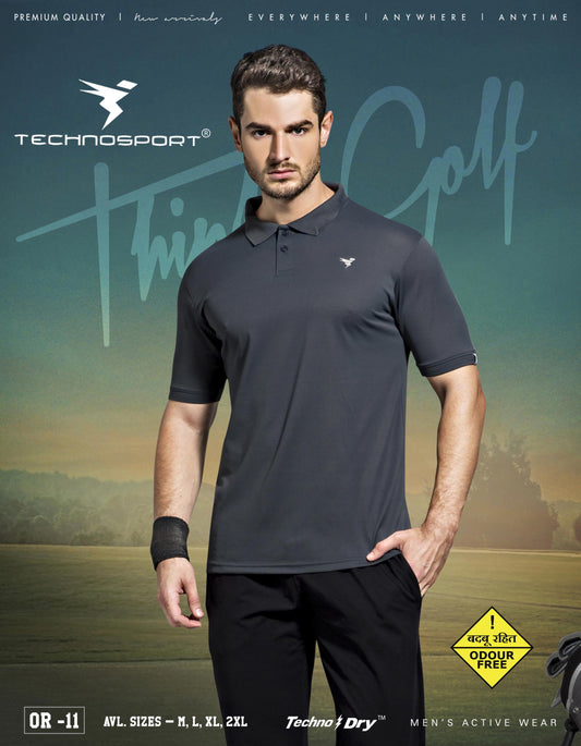 TechnoSport Polo Neck Half Sleeve Dry Fit T-Shirt for Men OR-11 (Anchor Grey)