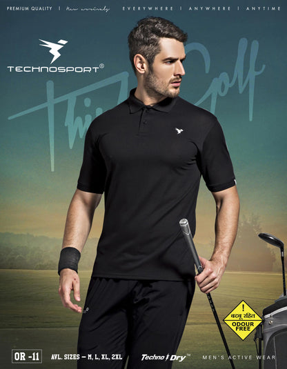 TechnoSport Polo Neck Half Sleeve Dry Fit T Shirt for Men OR-11 (Black)
