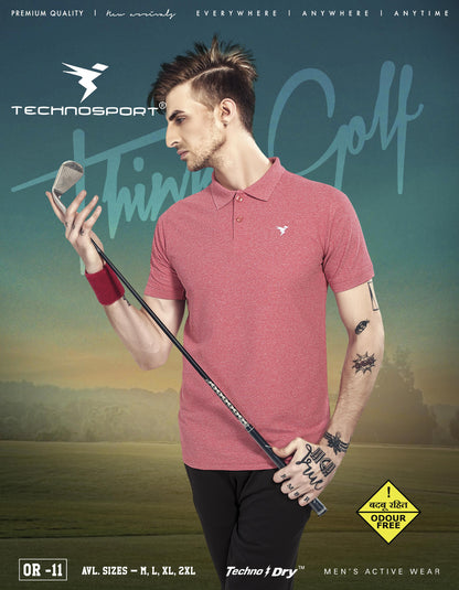TechnoSport Polo Neck Half Sleeve Dry Fit T Shirt for Men OR-11 (Blush Red)