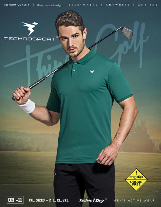 TechnoSport Polo Neck Half Sleeve Dry Fit T Shirt for Men OR-11 (Jade Green)