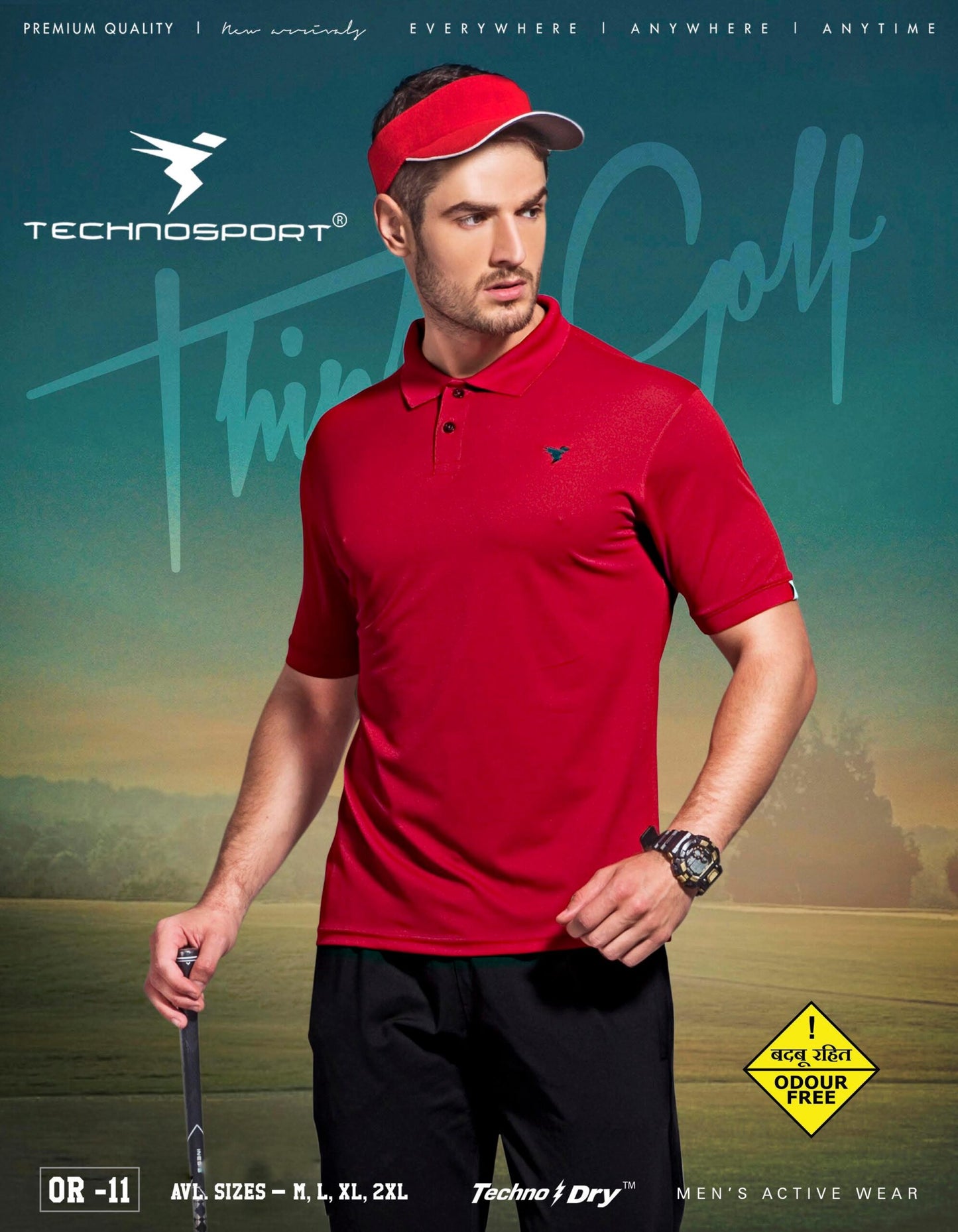 TechnoSport Polo Neck Half Sleeve Dry Fit T Shirt for Men OR-11 (Red)