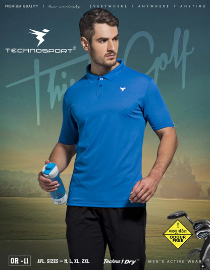 TechnoSport Polo Neck Half Sleeve Dry Fit T Shirt for Men OR-11 (Royal Blue)