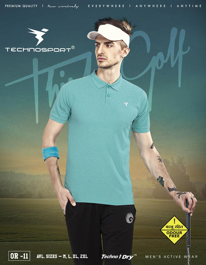 TechnoSport Polo Neck Half Sleeve Dry Fit T Shirt for Men OR-11 (Seafoam Green)