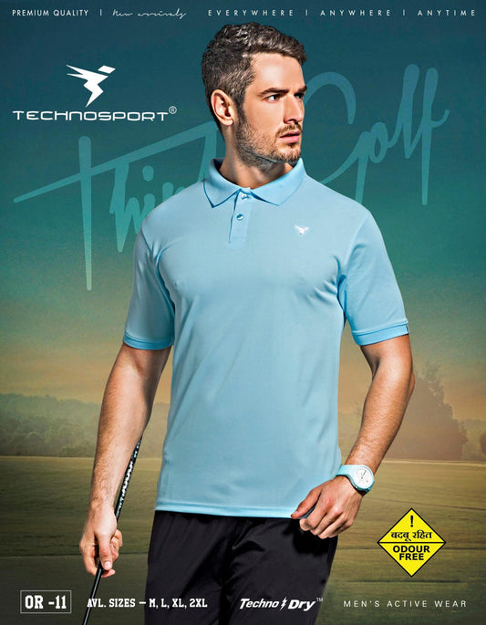 TechnoSport Polo Neck Half Sleeve Dry Fit T Shirt for Men OR-11 (Sky Blue)