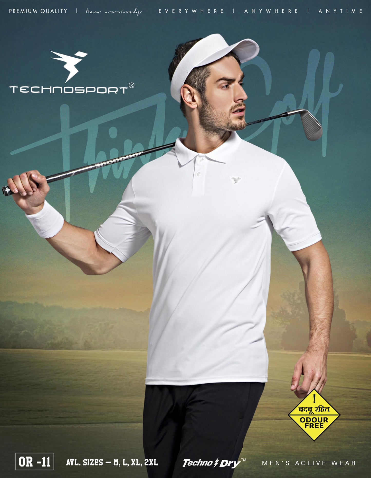 TechnoSport Polo Neck Half Sleeve Dry Fit T Shirt for Men OR-11 (White)