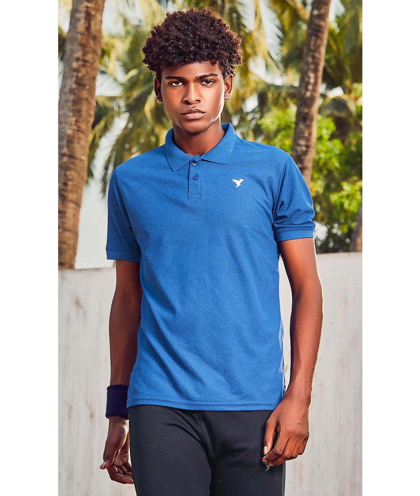 TechnoSport Polo Neck Half Sleeve Dry Fit T Shirt for Men OR-11 (Royal Blue Melange)