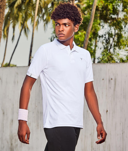 TechnoSport Polo Neck Half Sleeve Dry Fit T Shirt for Men OR-11 (White)