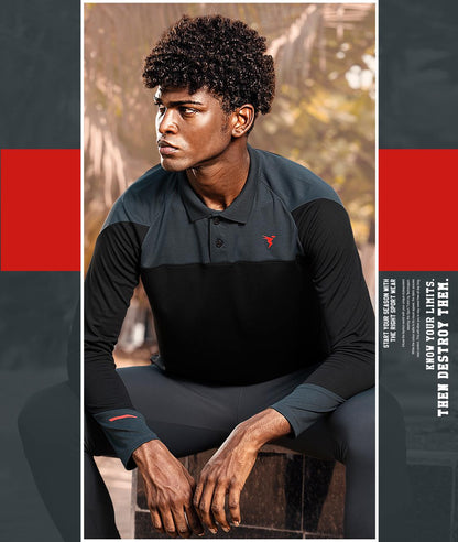 TechnoSport Polo Neck Full Sleeve Dry Fit T-Shirt for Men OR-16 (Black/DarkGrey)