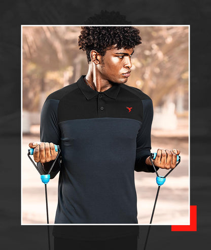 TechnoSport Polo Neck Full Sleeve Dry Fit T-Shirt for Men OR-16 (DarkGrey/Black)