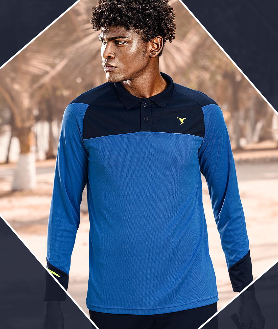 TechnoSport Polo Neck Full Sleeve Dry Fit T-Shirt for Men OR-16 (RoyalBlue/Navy)