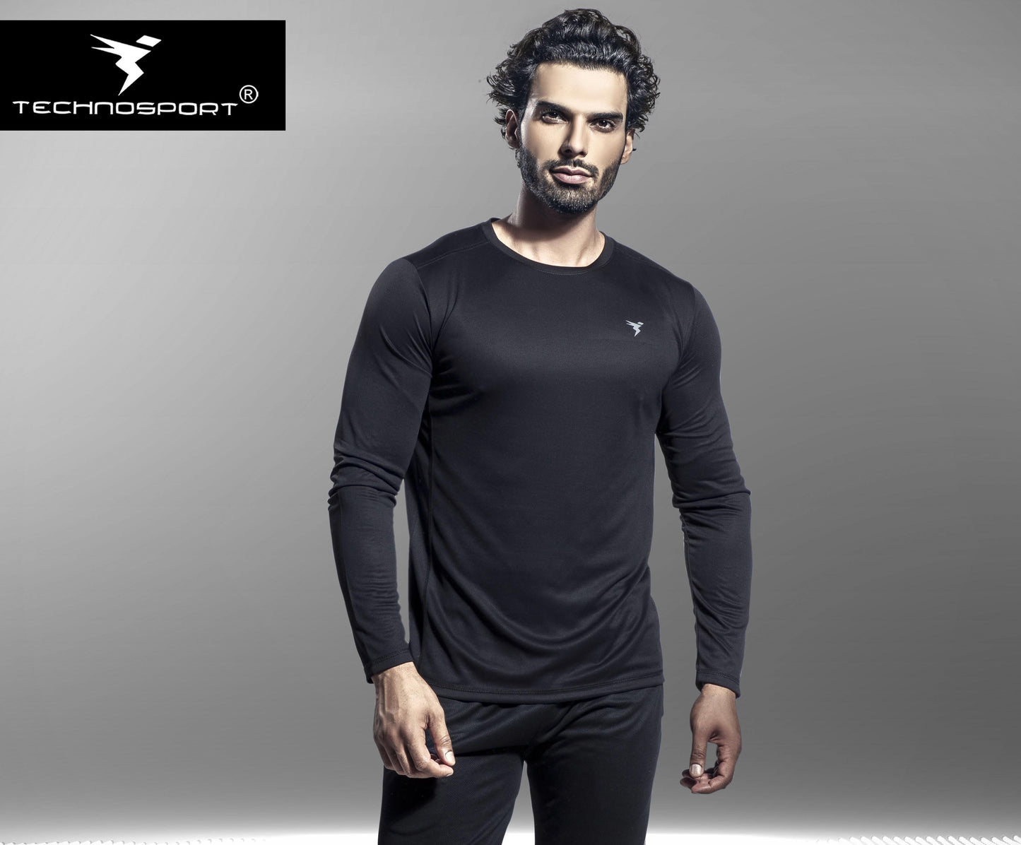 TechnoSport Crew Neck Full Sleeve Dry Fit T Shirt for Men OR-17 (Black)