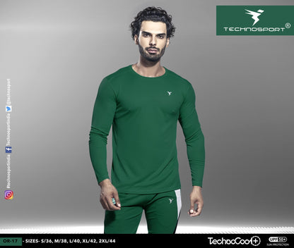 TechnoSport Crew Neck Full Sleeve Dry Fit T Shirt for Men OR-17 (Green)