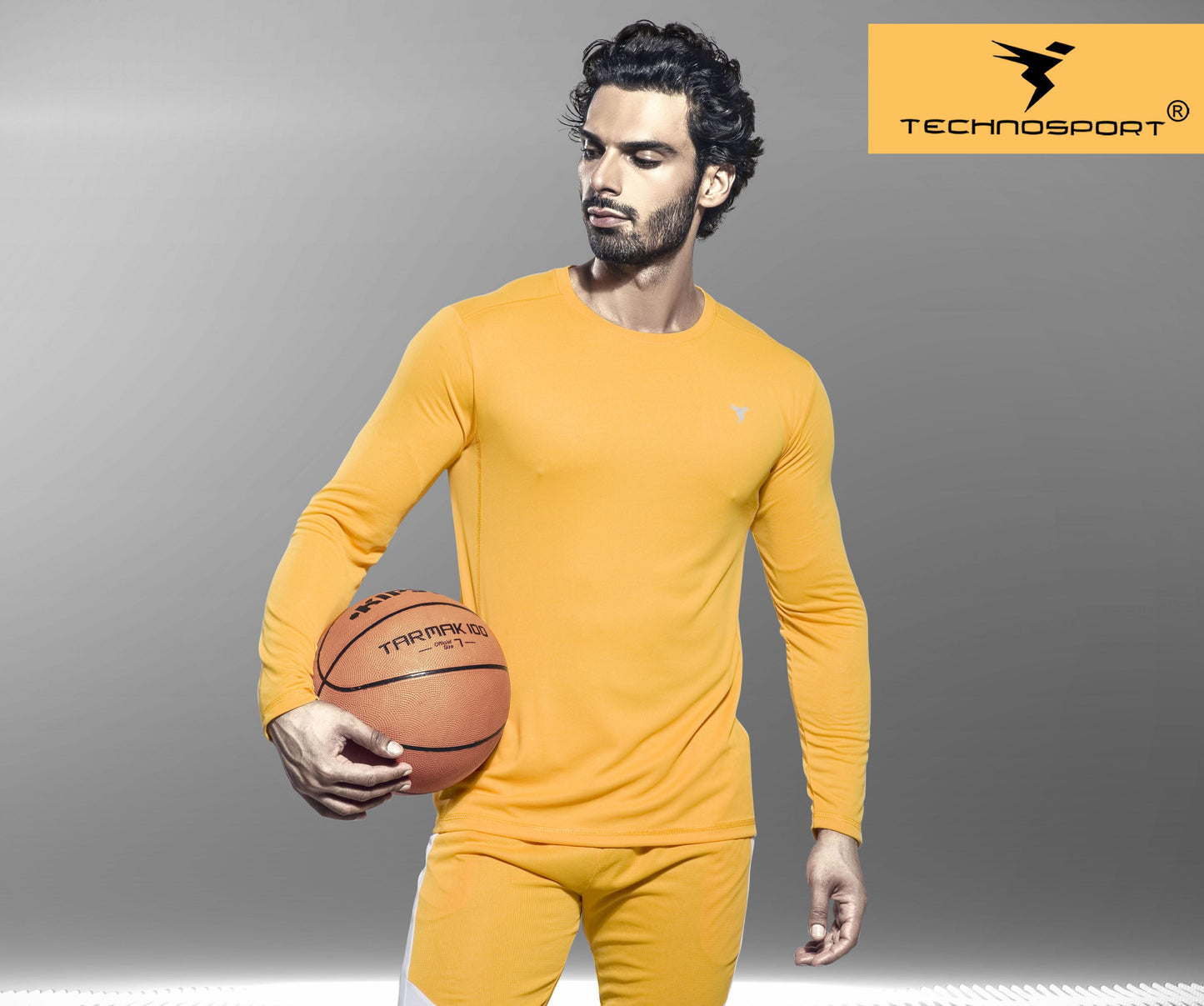 TechnoSport Crew Neck Full Sleeve Dry Fit T Shirt for Men OR-17 (Yellow)