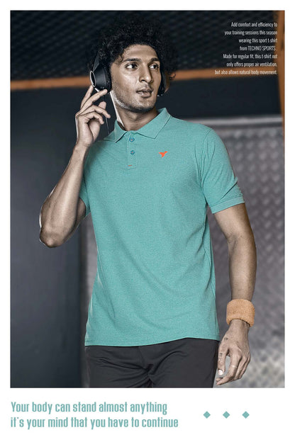 TechnoSport Polo Neck Half Sleeve Dry Fit T Shirt for Men OR-21 (Seafoam Green)