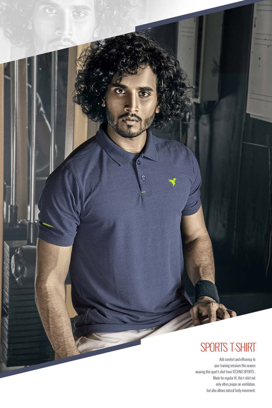 TechnoSport Polo Neck Half Sleeve Dry Fit T Shirt for Men OR-21 (Spanish Blue)