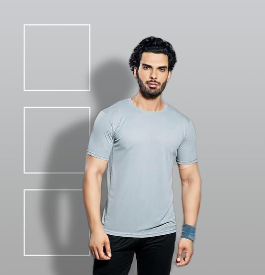 TechnoSport Crew Neck Half Sleeve Dry Fit T Shirt for Men OR-35 (Light Grey)